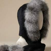 Pelliarts alpaca hood scarf with genuine fox fur trim from the Signature Collection