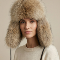 Pelliarts aviator trapper hat with genuine coyote fur trim from the Signature Collection
