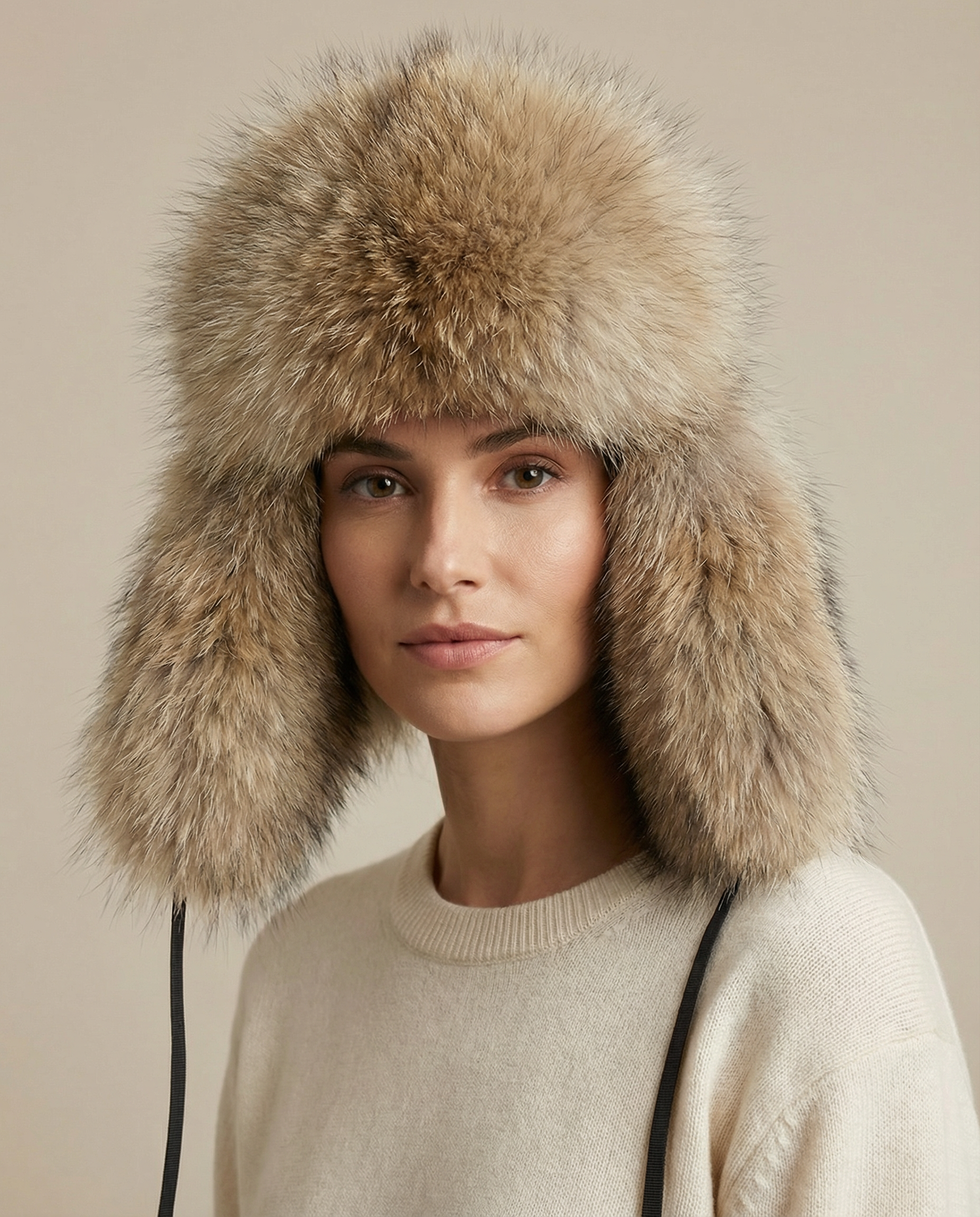 Pelliarts aviator trapper hat with genuine coyote fur trim from the Signature Collection
